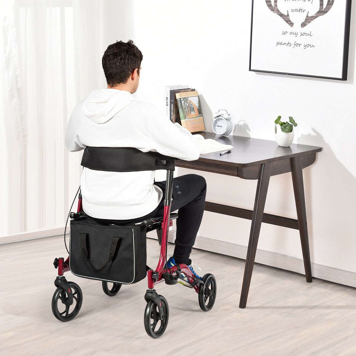 Déambulateur pliable Coast en aluminium avec 4 roues, rouge - 54 x 74 x 82-95 cm