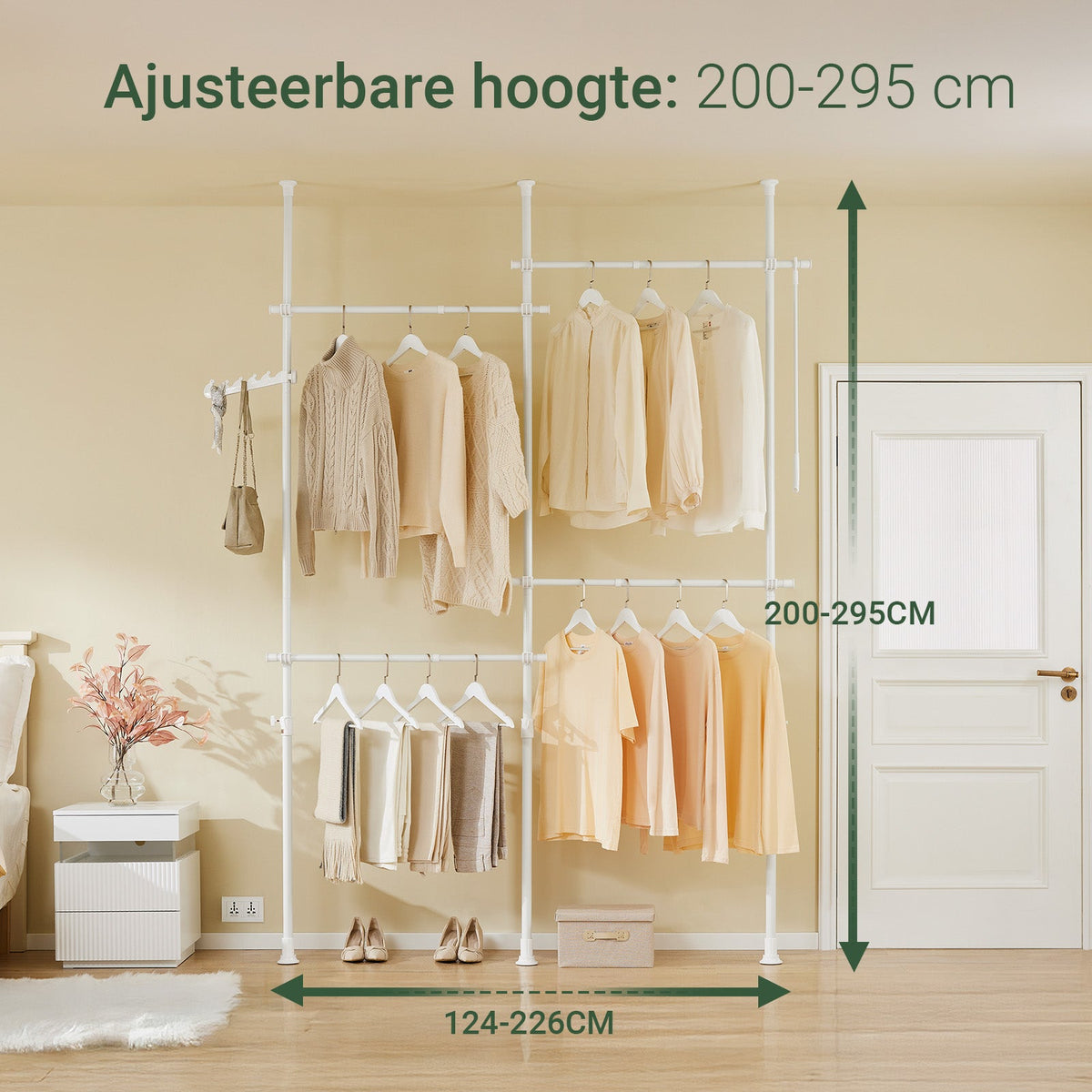 SoBuy KLS03-II-W Tringle à vêtements robuste et extensible - Réglable 124-226 × 200-295 cm - Blanc