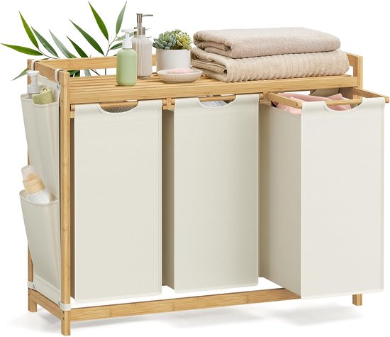 Panier à linge Budu à 3 compartiments - Trieur de linge - Paniers à linge en bambou - 150 L