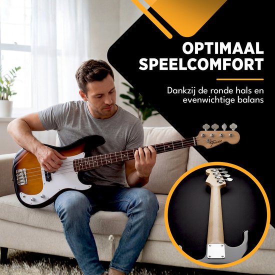 Guitare basse électrique Finesse avec ampli - Kit de démarrage - Adultes - Enfants - Sunburst