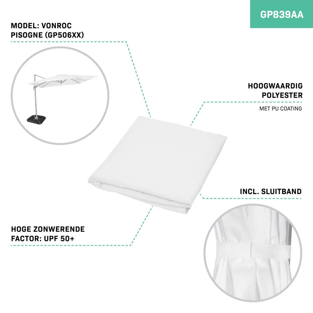 Toile de parasol - 300x300cm - Pour parasol flottant Pisogne GP506XX | Blanc