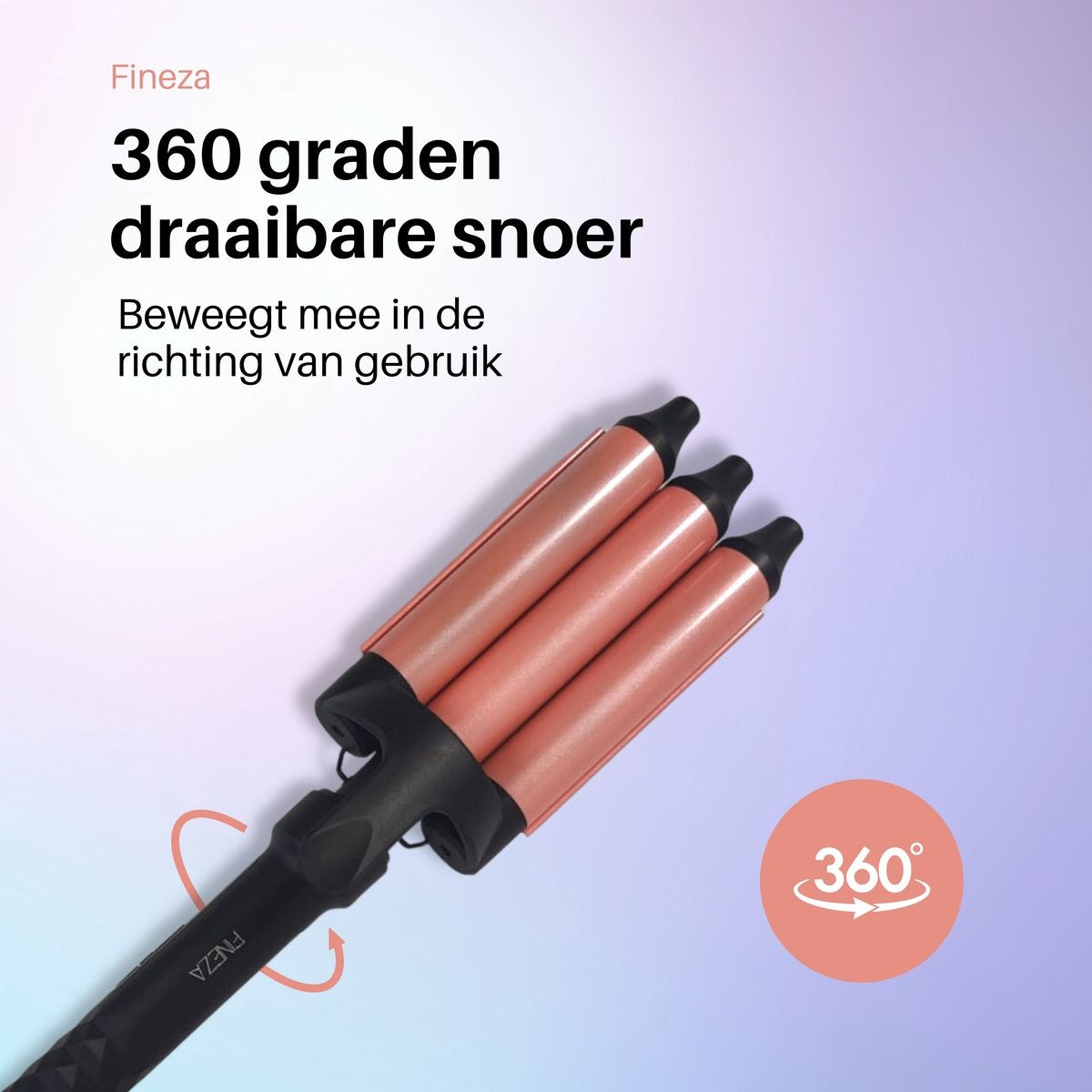 Fineza Pince à gaufres 25mm - Boucleur de cheveux en céramique avec 10 réglages de température - Or rose