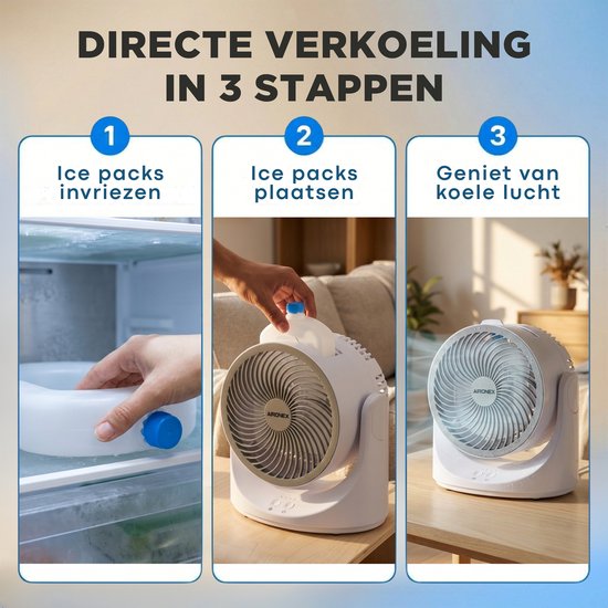 Mini climatiseur – Climatiseur personnel avec bac à glace – Ventilateur et humidificateur portable – Rechargeable – 3 vitesses – LED 7 couleurs – Silencieux