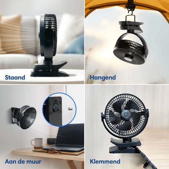Vulpes Goods® Tech - Ventilateur de table MAX - Ventilateur - Rechargeable et sans fil - Ventilateur USB silencieux avec télécommande - 5 vitesses et éclairage - Ultra silencieux - 12000 mAh et fonction Powerbank - Noir