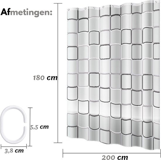 VAIVE Rideau de douche anti-moisissure 180x200 cm - Rideaux de douche - Imperméable - Anneaux inclus