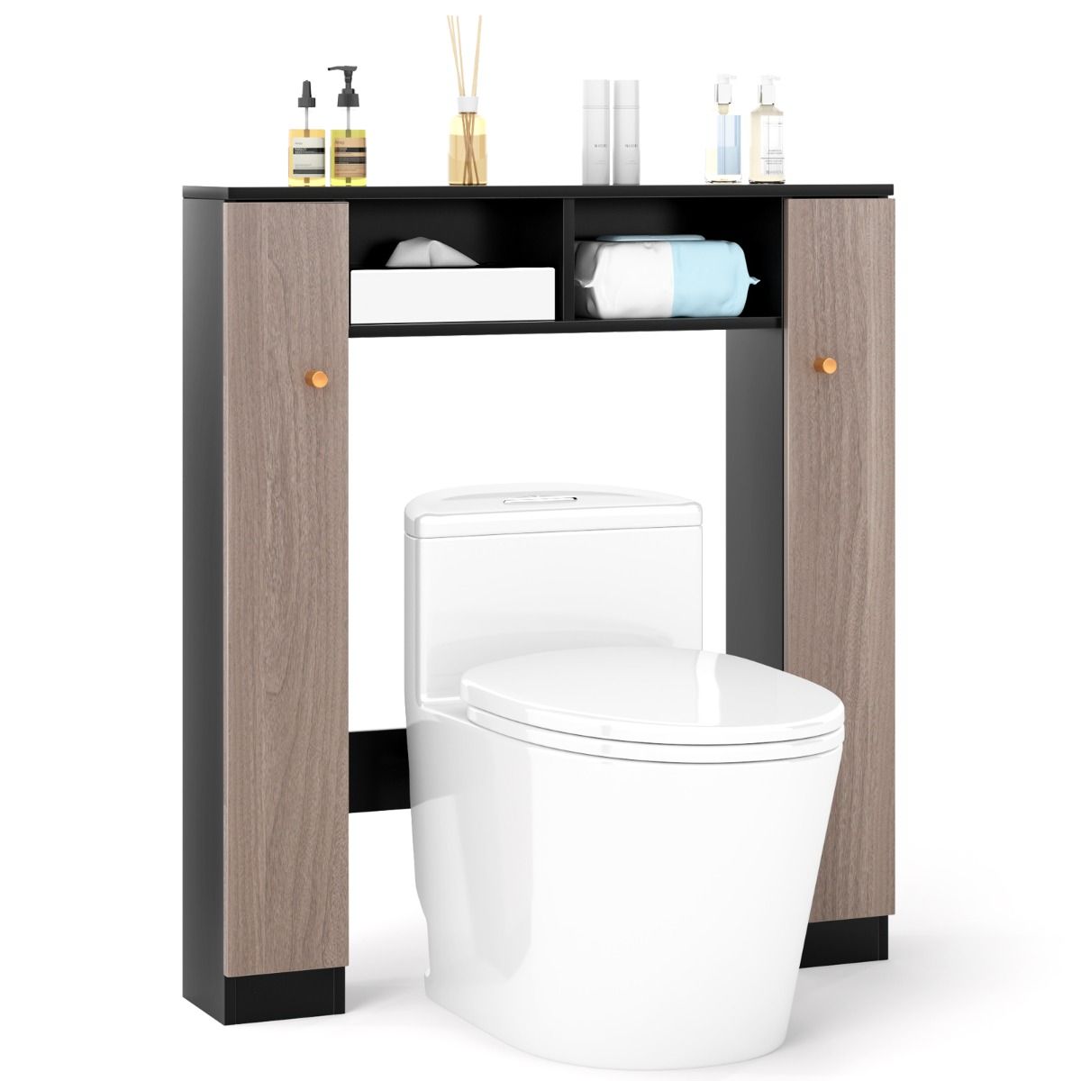 Armoire de salle de bains Coast à installer au-dessus des toilettes - double porte - étagères réglables - noir