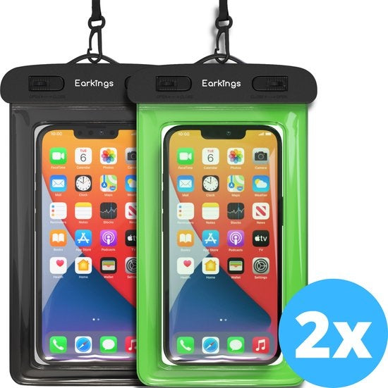Etuis de téléphone étanches - Drybag Set of 2 - Etui de téléphone sous-marin pour tous les téléphones - Etui de téléphone étanche Earkings - Noir & Vert