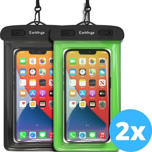 Etuis de téléphone étanches - Drybag Set of 2 - Etui de téléphone sous-marin pour tous les téléphones - Etui de téléphone étanche Earkings - Noir & Vert