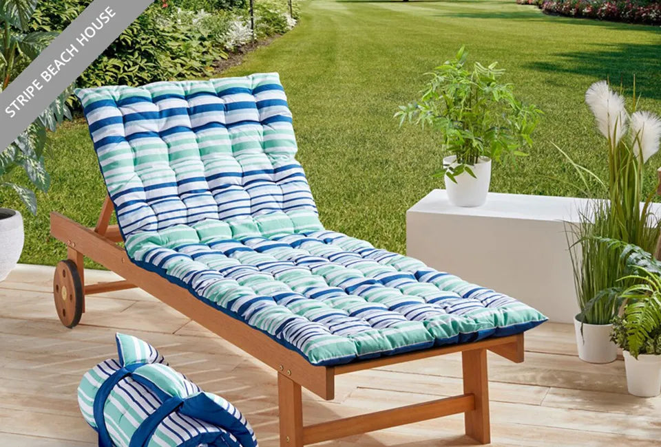 Matelas de sol portable Home & Comfort - Stripe Beach House Blue - confortable et facile à transporter