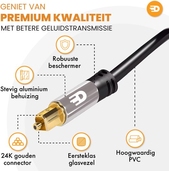 Câble optique Drivv. Premium Toslink - Câble audio optique - Câble audio optique - Barre de son - Mâle-mâle - Gris - 2 mètres