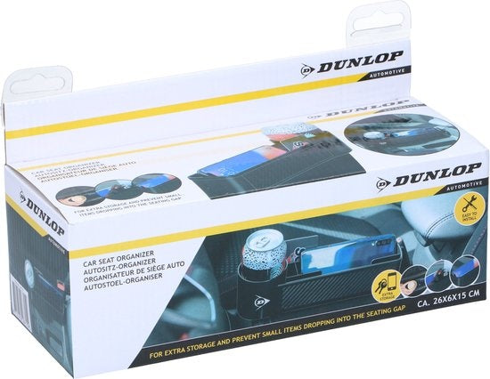 Dunlop Car Seat Organiser - avec porte-gobelet - Tapis antidérapant - Noir