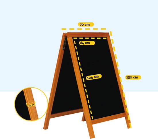 BRASQ Chalkboard Mahogany - 70x130 CM - Tableau noir - Enseigne publicitaire - Enseigne de trottoir - Double face - pour l'intérieur et l'extérieur - Hospitality
