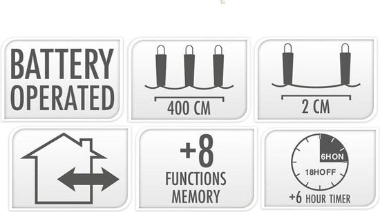 Micro Cluster 200 led - 4m - extra warm white - Batterie - Fonctions d'éclairage - Mémoire - Minuterie