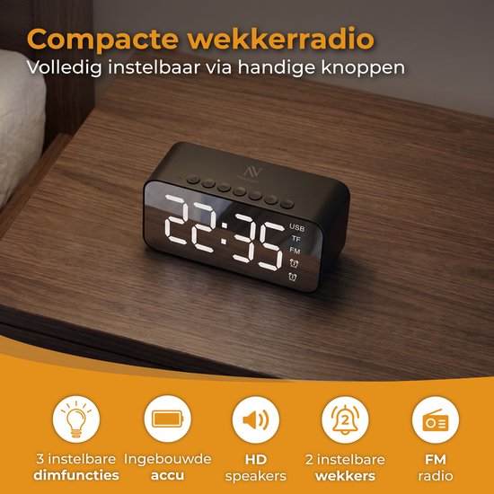 Radio-réveil Nuvance - Radio-réveil numérique pour chambre à coucher - Radio-réveil - 2 alarmes - Fonction de gradation - Réveils numériques - Radio-réveil
