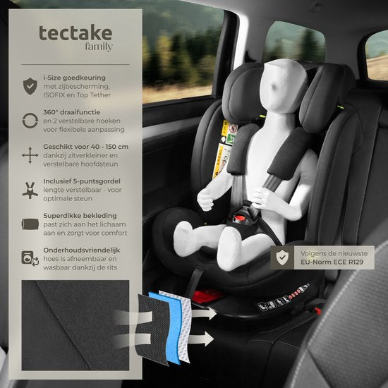 tectake® Siège auto pivotant - Siège bébé - homologué i-Size - Siège auto Isofix - Siège rehausseur - Siège auto enfant - Harnais 5 points - De la naissance à 150cm/36kg