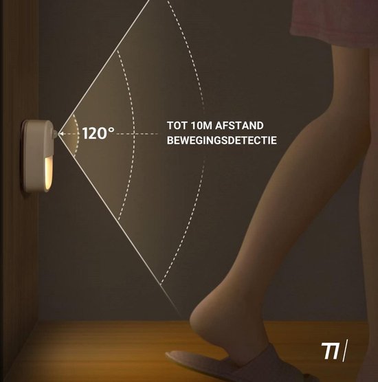 TIKKENS® Veilleuse avec détecteur de mouvement - 3 pièces - Lumière LED pour placard et escalier avec détecteur - Sans batterie