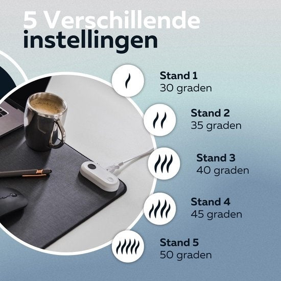 WURK Professional Tapis de bureau chauffant - 30℃ à 50℃ - Organisateur de bureau - Comprend un clip de câble - Noir - 80x33