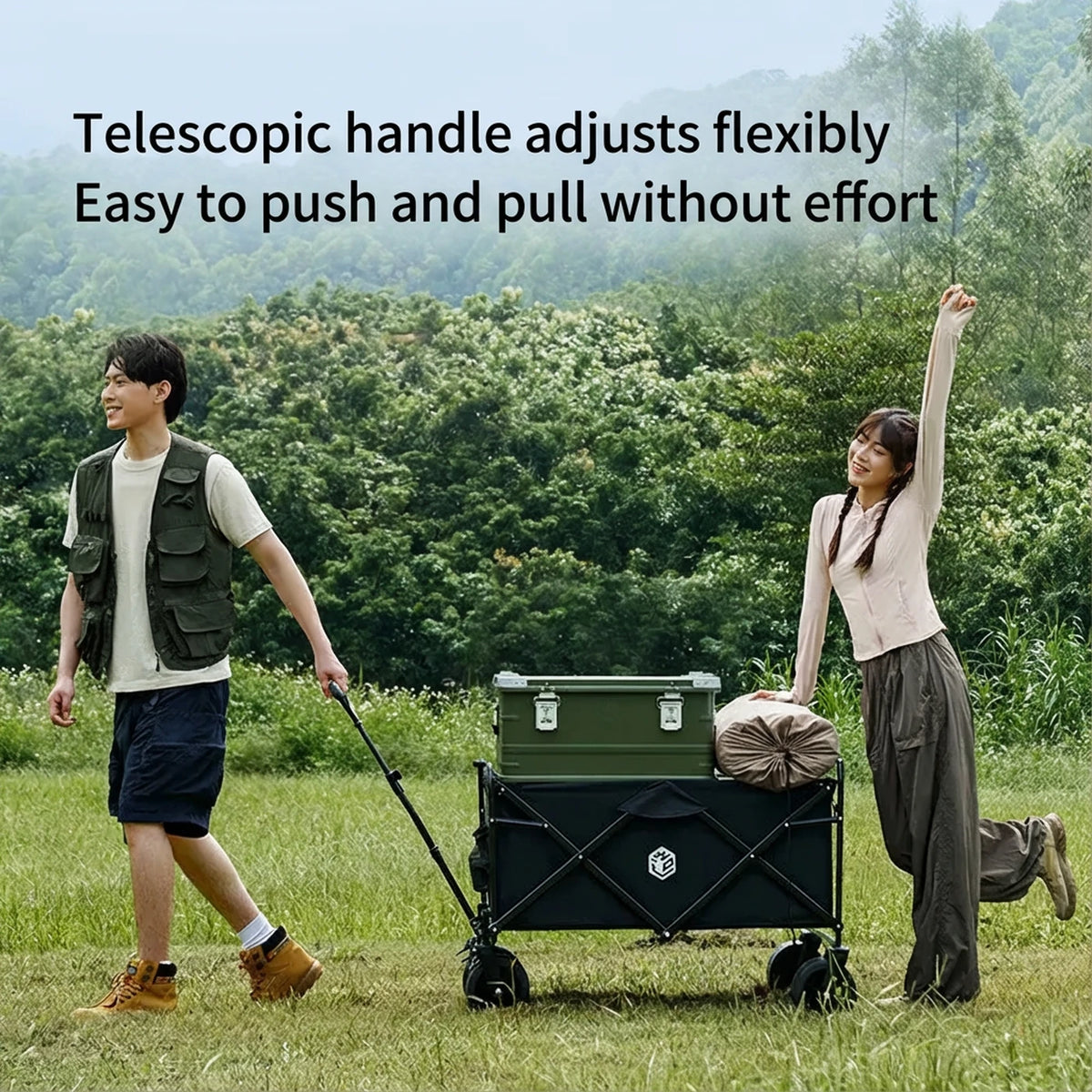 ochama Campingwagen 150L - Chariot pliable équipé de roulements à billes - Capacité de charge de 260 kg - Capacité de chargement de 300 L - Noir