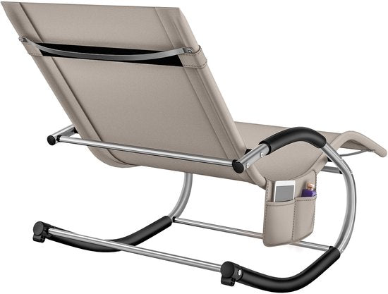 tectake® Lounger Taya - Chaise longue ergonomique pour le jardin, la terrasse, le balcon - Fauteuil de relaxation avec fonction de balancement - Chaise de jardin avec accoudoirs confortables, appui-tête et compartiment de rangement - Résistant aux intempé