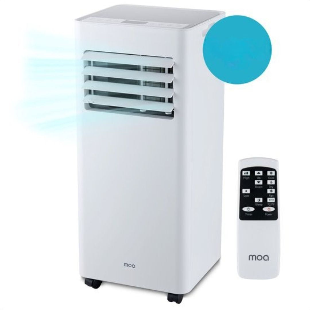 Climatiseur mobile - MOA - 3-en-1 - Déshumidificateur et Ventilateur - télécommande - classe énergétique A - pour pièces jusqu'à 60m³ - Blanc