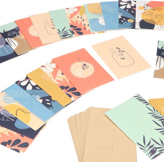 Partizzle 36x Cartes de vœux avec enveloppes - Sans texte - Envoi de cartes postales amusantes - Fleurs et nature - 15x10 cm