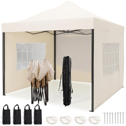 LifeGoods Tente de réception - Pavillon - 3x3 m - parois latérales - étanche - beige