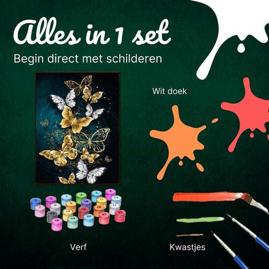 Rubye® Painting By Number Adults - Butterflies - Pinceaux inclus - Canvas Painting canvas - Colour by Number - 40x50cm