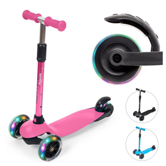 LifeGoods HappyStep - Trottinette pour enfants - Étape 2-5 ans - 3 roues lumineuses - Garçons/Filles - Rose