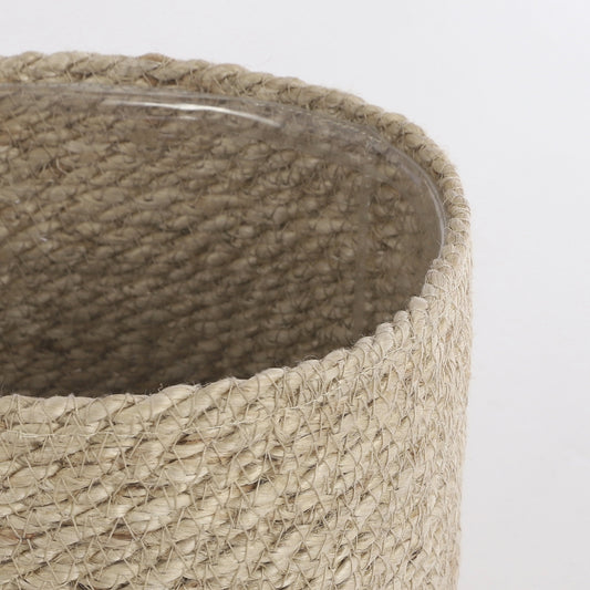 Mica Decorations Atlantic Plant Basket - H 20 x Ø 20 cm - Fait main en jute - Crème - Avec doublure en plastique