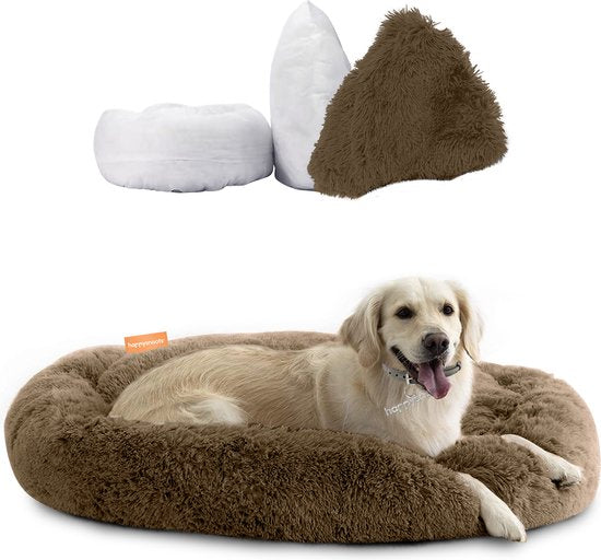 Happysnuts Donut Dog Basket 100cm - Panier marron pour chien - Lit pour chien - Coussin pour chien lavable