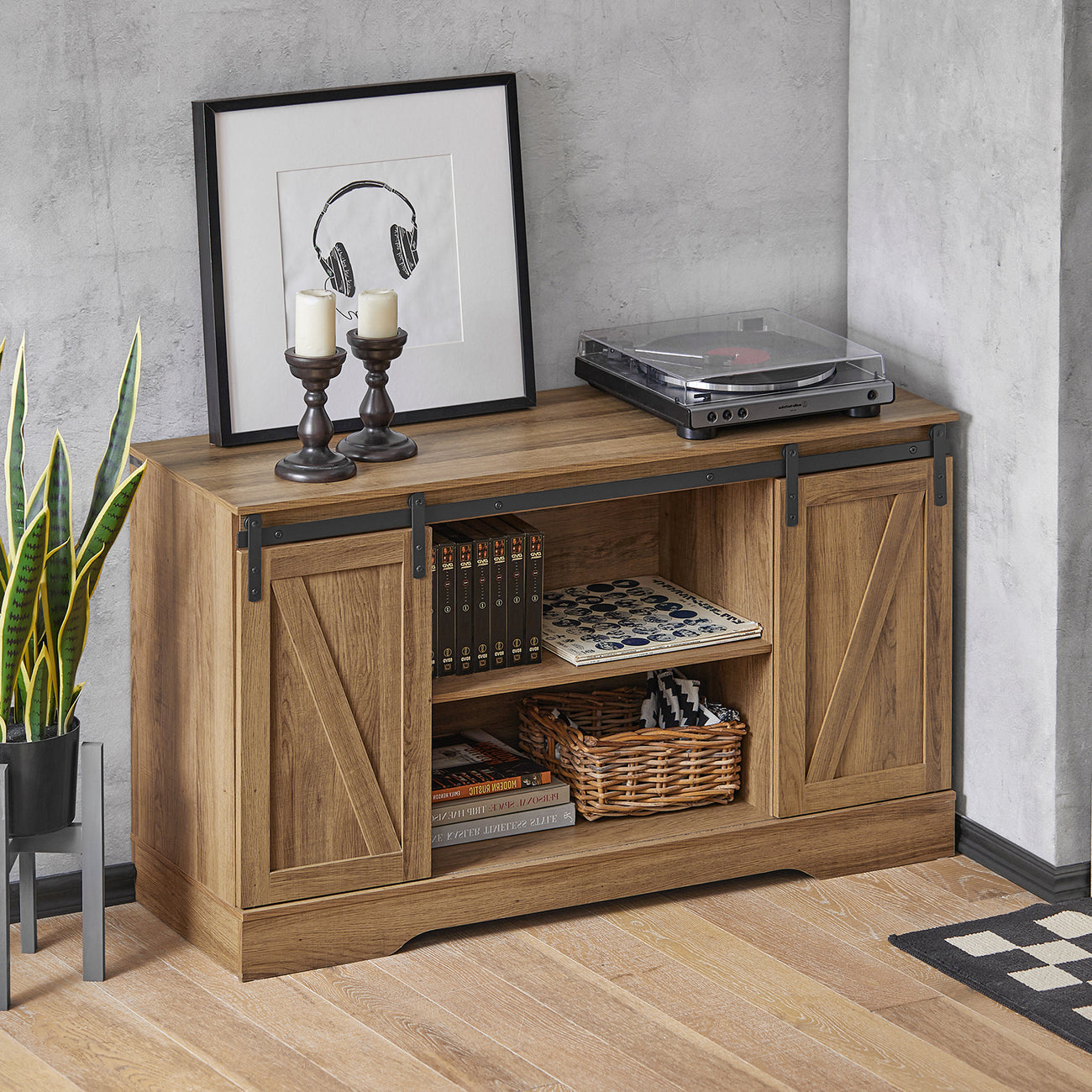SoBuy FSB60-BR Armoire de rangement avec porte coulissante - Rural - 120 x 40 x 70 cm