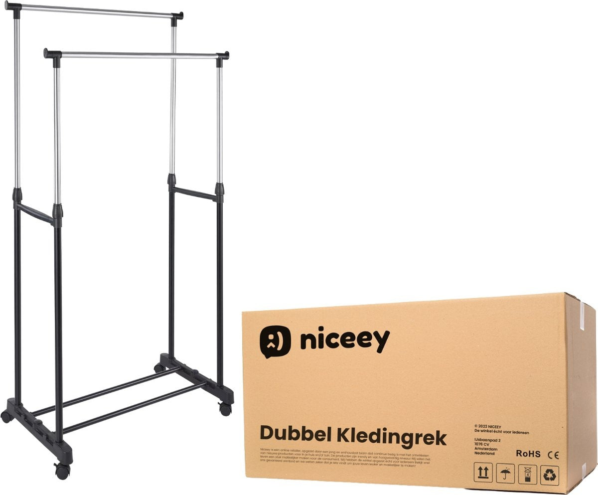 Niceey Double Penderie - Sur Roues - Métal