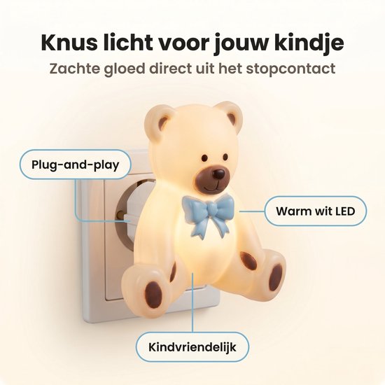 Cheqo® Veilleuse pour enfants, pour chambre d'enfant et chambre de bébé - Veilleuse pour bébé « Petit ours » - Veilleuse à brancher - Veilleuse LED pour chambre à coucher - Veilleuse à brancher en forme d'animal - Veilleuse à brancher blanc chaud pour enf