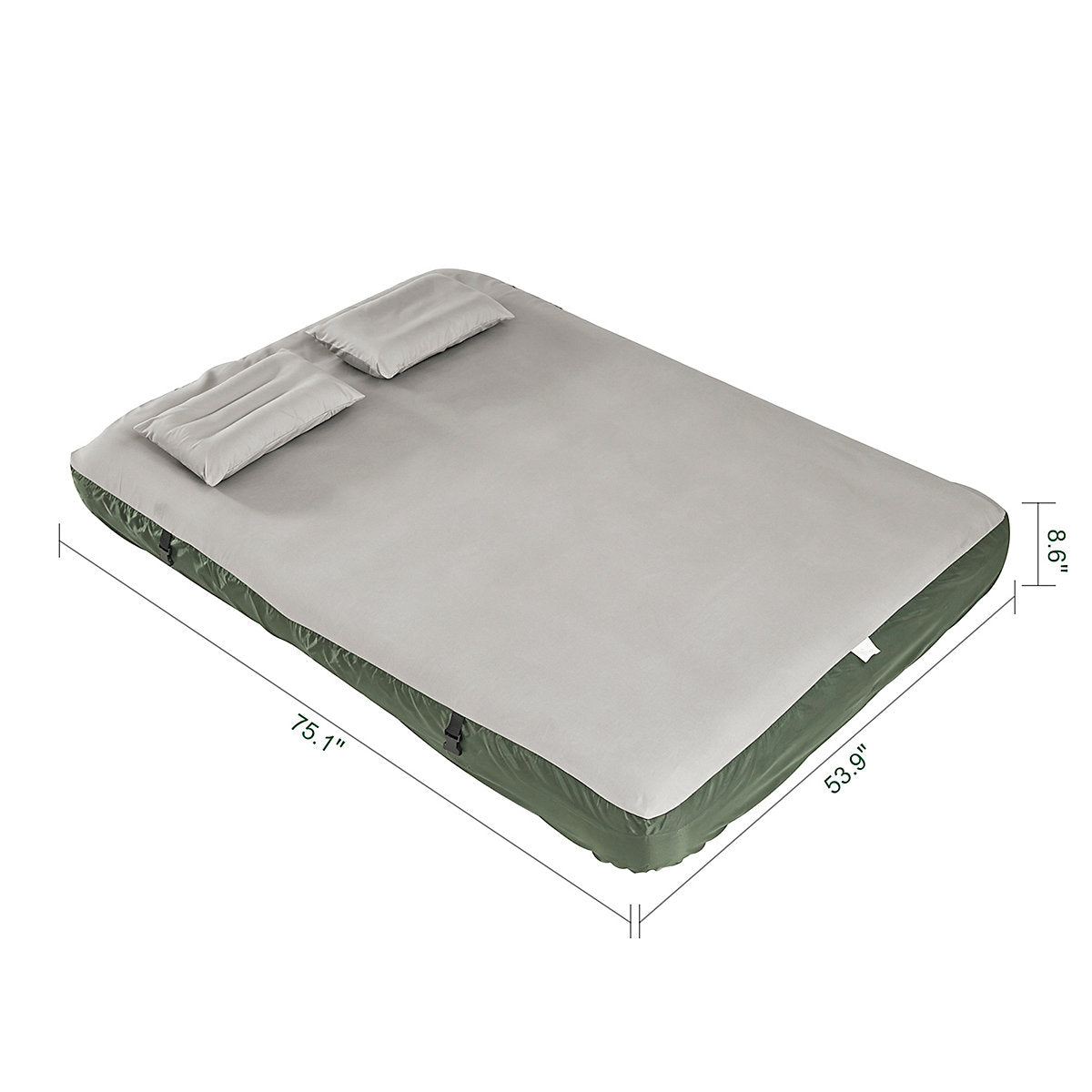 Matelas gonflable SoBuy 191 x 137 x 22 cm - Coussins intégrés - 150 kg - Gris/Vert foncé