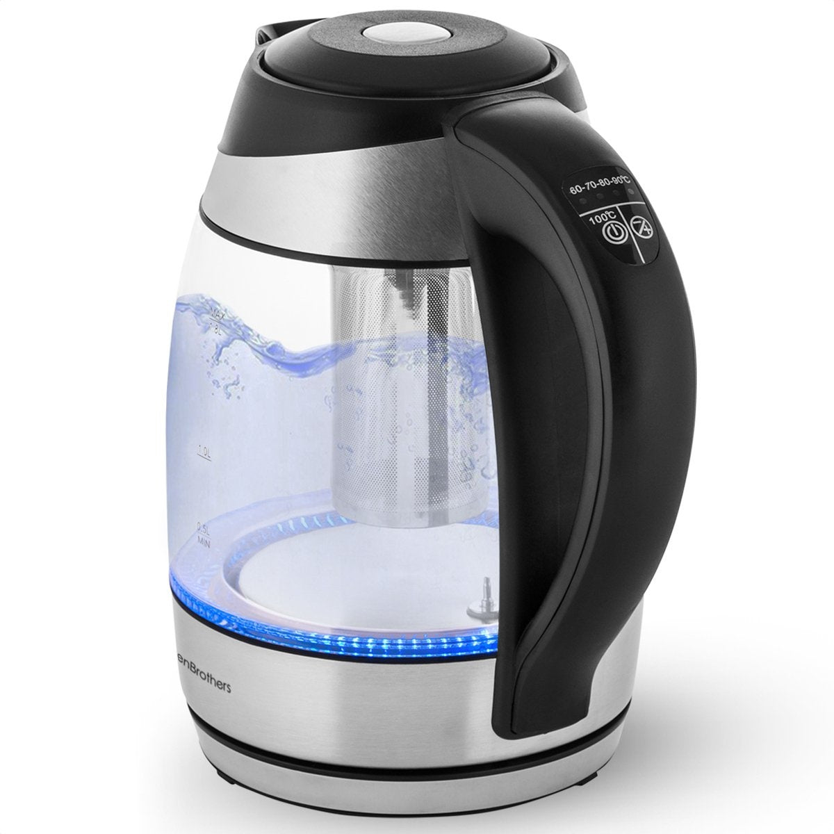 Bouilloire électrique KitchenBrothers - 1,8L - Fonction maintien au chaud - avec filtre à thé - 1,8L - acier inoxydable