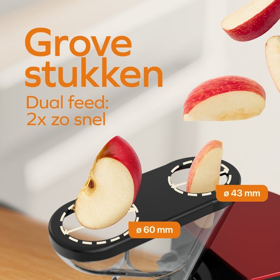 KitchenBrothers Slowjuicer - Presse-agrumes - Presse-légumes et fruits - Alimentation 43 mm et 60 mm - 400 ml - Rouge