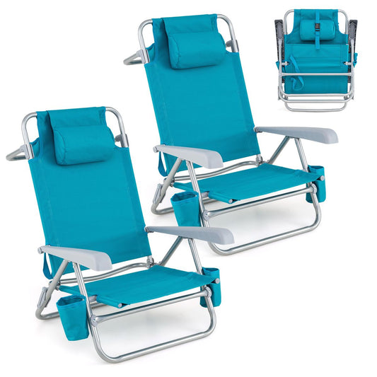 Ensemble de 2 chaises de plage Coast - pliables, avec dossier et appui-tête réglables - turquoise
