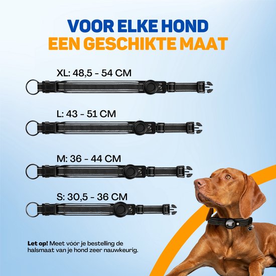 Vulpes Goods® Pets - Collier pour chien compatible avec l'Apple AirTag - Collier Apple AirTag pour chiens Pro - Sûr, léger, réfléchissant et confortable - Résistant aux rayures et à l'eau - 2 accessoires inclus - 36-44 cm - M