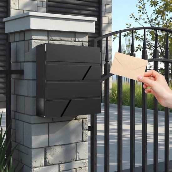 Boîte aux lettres Avalo en acier inoxydable noir avec boîte à journaux et serrure - avec matériel de montage et 2 clés