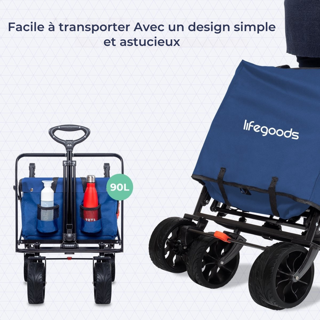 Chariot LifeGoods - Pliable - Jusqu'à 120KG - 90L - Polyester lavable - 120x80cm - Bleu