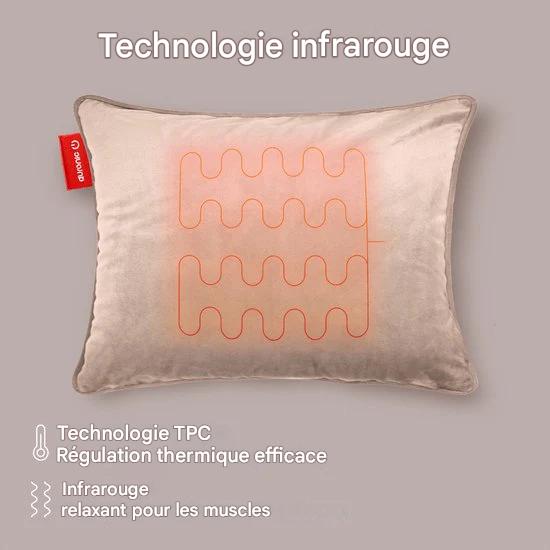 Auronic Oreiller chauffant - Velours - 45x60 - Sans fil - Rechargeable - Oreiller électrique - Infrarouge - Rose