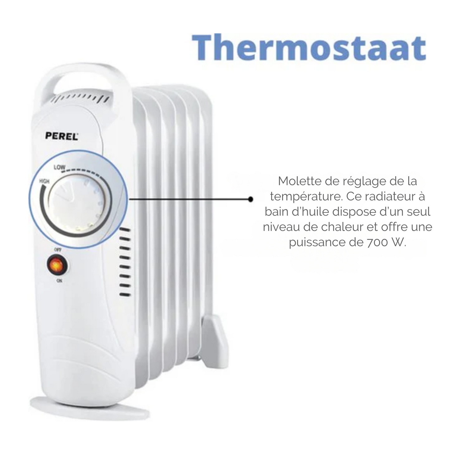 Radiateur à huile - Perel - 700W - 7 Ribs - Avec thermostat