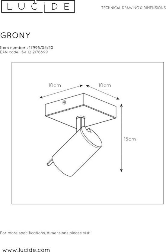 Lucide GRONY - Spot de plafond (lampe de plafond) - LED « Dim to warm » - GU10 - 1x5 W 2200 K/3000 K - Noir