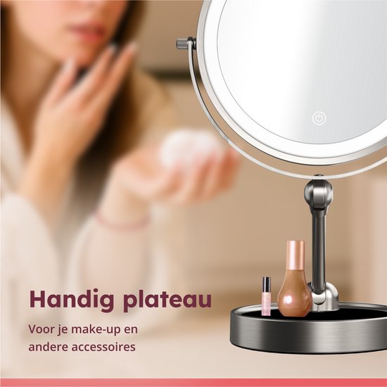 Fraay® Miroir de maquillage avec éclairage LED - grossissement 10x - Miroir grossissant avec lumière - rechargeable - Miroir de rasage - Miroir de salle de bain - Nickel