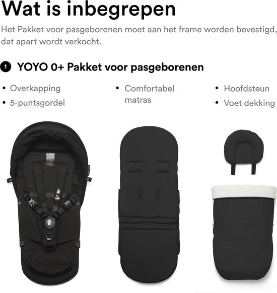Stokke YOYO 0+ Newborn Pack, noir - Comprend un matelas, un pare-soleil extensible et un harnais à cinq points - Nécessite un châssis YOYO (vendu séparément)