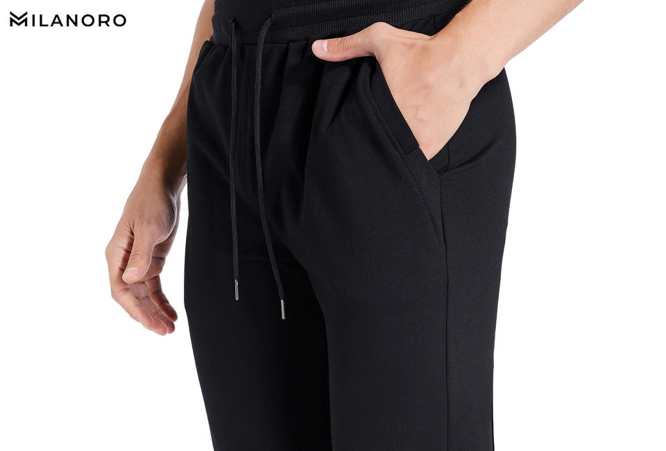 Milanoro Pantalon de survêtement confortable et ultra-doux - Lot de 2 - Noir et gris clair - Taille XL