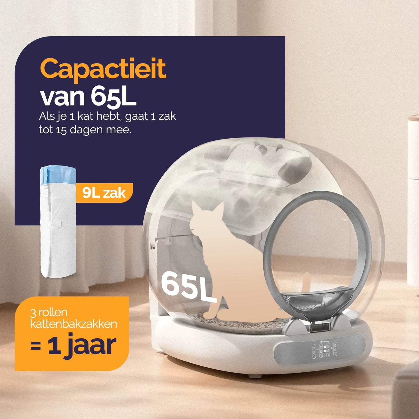 Litière autonettoyante Viervoeter Fresh 3 pour chats - Avec application - Désodorisant - Capteurs intelligents