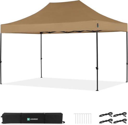 Tente de réception VONROC - 3 x 4,5 m – Tente de réception Premium à montage facile – Conception modulaire – Pliable – Imperméable – Armature en acier – Protection UV 50+ – Sac de rangement inclus – Beige