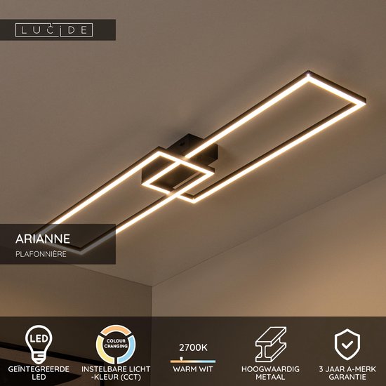 Lucide ARIANNE - Plafonnier (lampe de plafond) - LED - CCT - 1x23 W 2700 K/4000 K - Noir