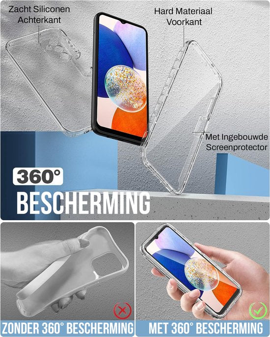 Coque Podec 2-en-1 avec protection d'écran, compatible avec le Samsung Galaxy A14. Coque de téléphone transparente - Coque antichoc